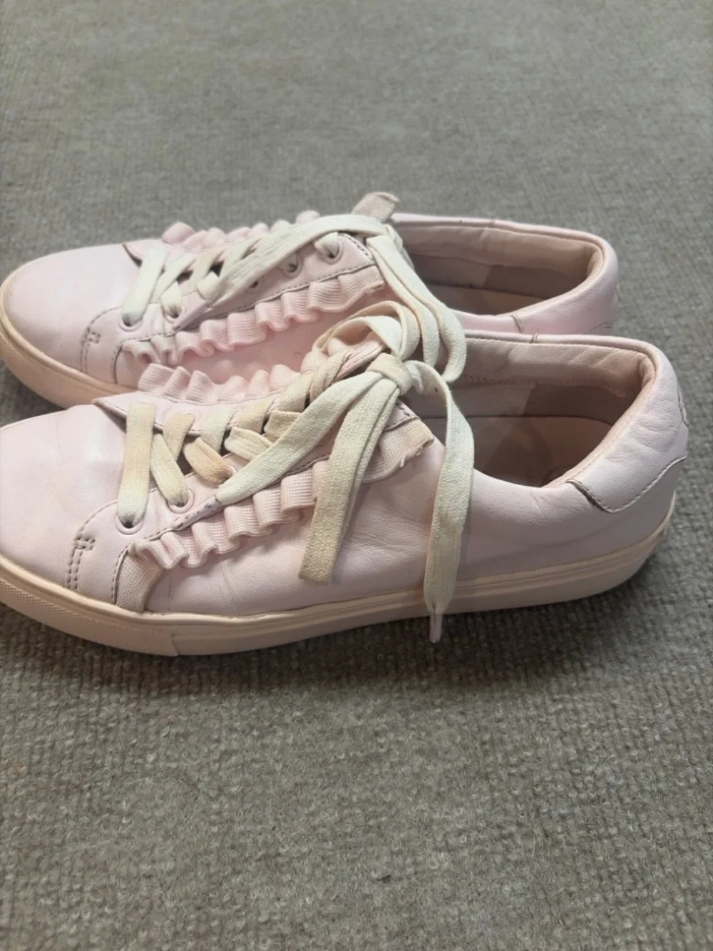 Tory Sport by Tory Burch Pink Ruffle Sneakers Leather Lace Up Women’s Size 8